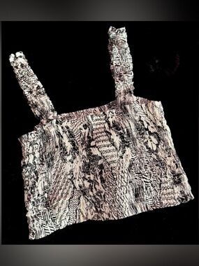 Paper Crane Smocked Floral Crop Top XS Pink Black Stretch Tank Cami Y2K
